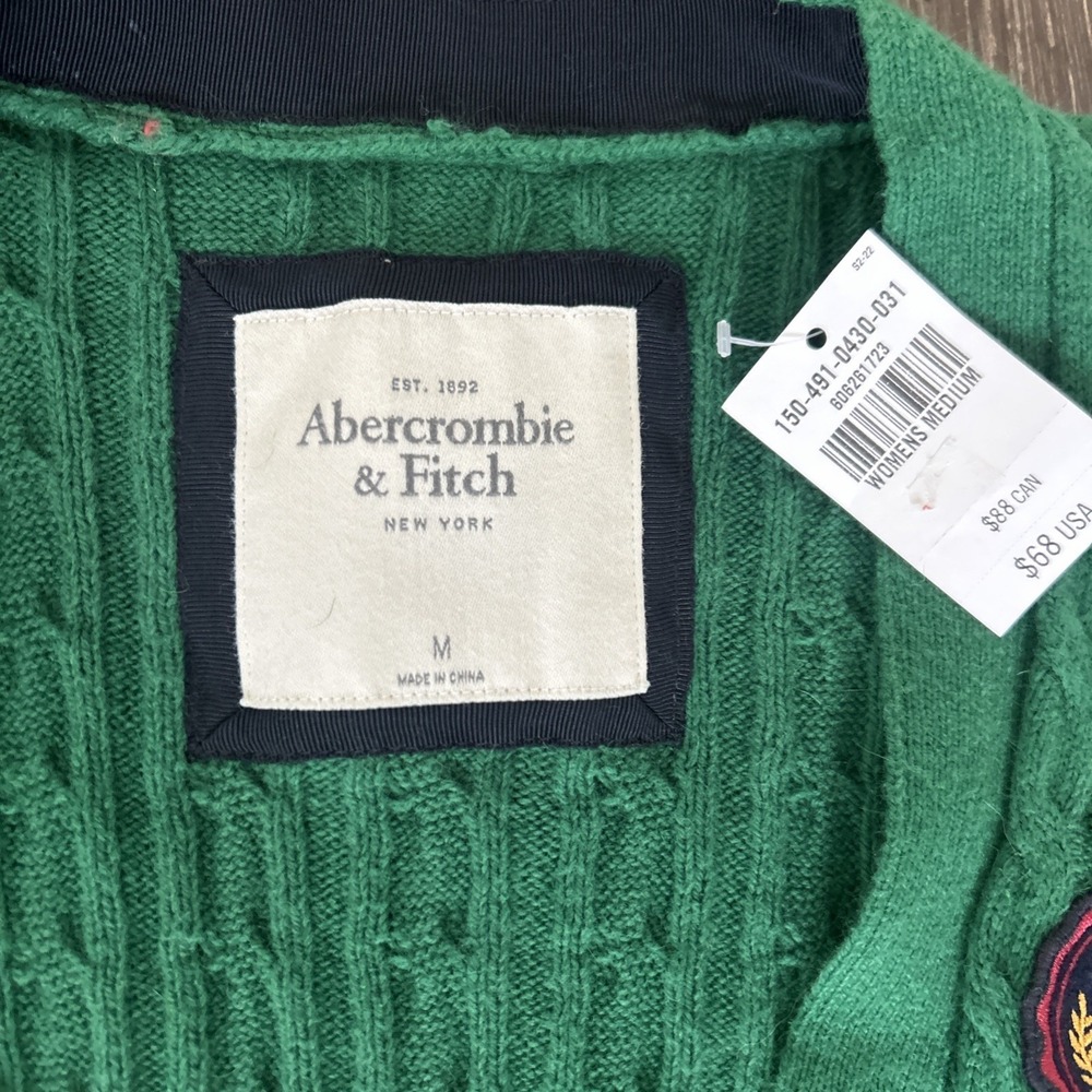 Abercrombie Fitch Sweater Women M Cardigan Cable Knit Rabbit Hair Preppy Y2K NEW - Picture 3 of 8